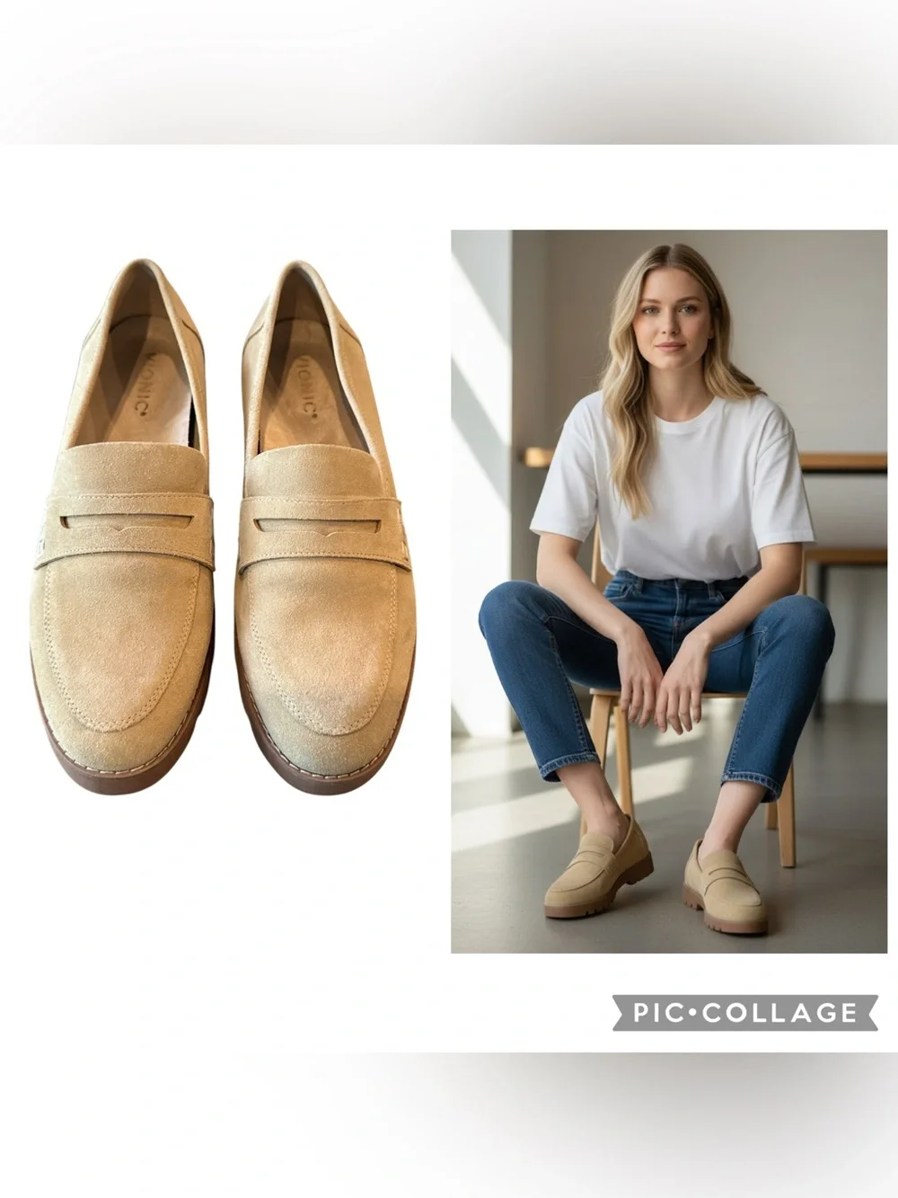 Vionic Cheryl II Sand Suede Penny Loafers Lug Sole Comfort Shoes Size 9.5